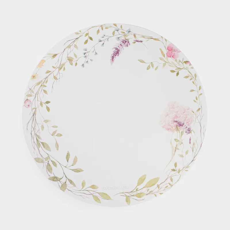 Placemat, 38 cm, PVC, round, milky, Spring flowers, Rock print