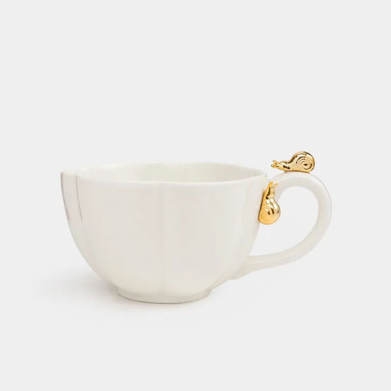 Mug, 500 ml, porcelain P, milky gold, Snails, Tale garden