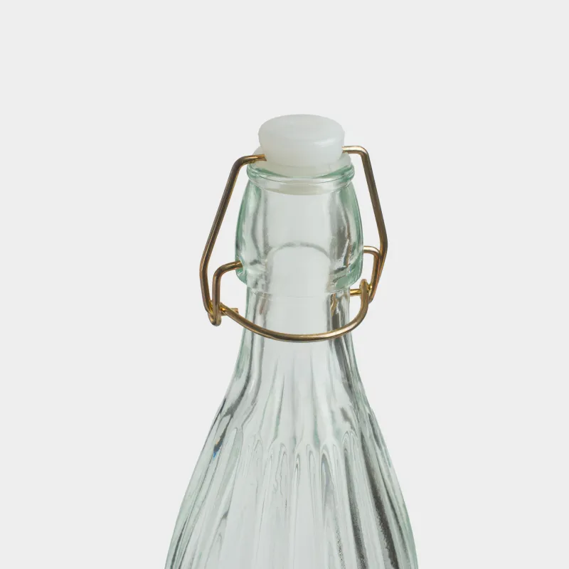 Oil or vinegar bottle, 1 l, with clip, glass R / metal, Ribby gold, image-3
