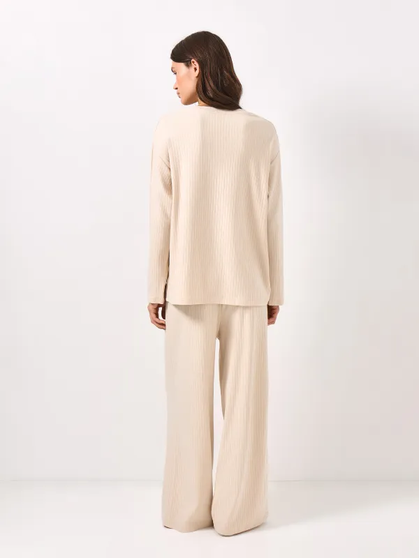 Women's long sleeve, homewear, size S, viscose/spandex, sand, Camaria, image-5