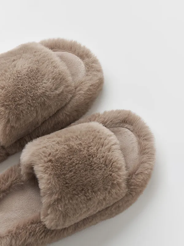 Women's slippers, home, size 36-37, artificial fur, brown, Bushy, image-2