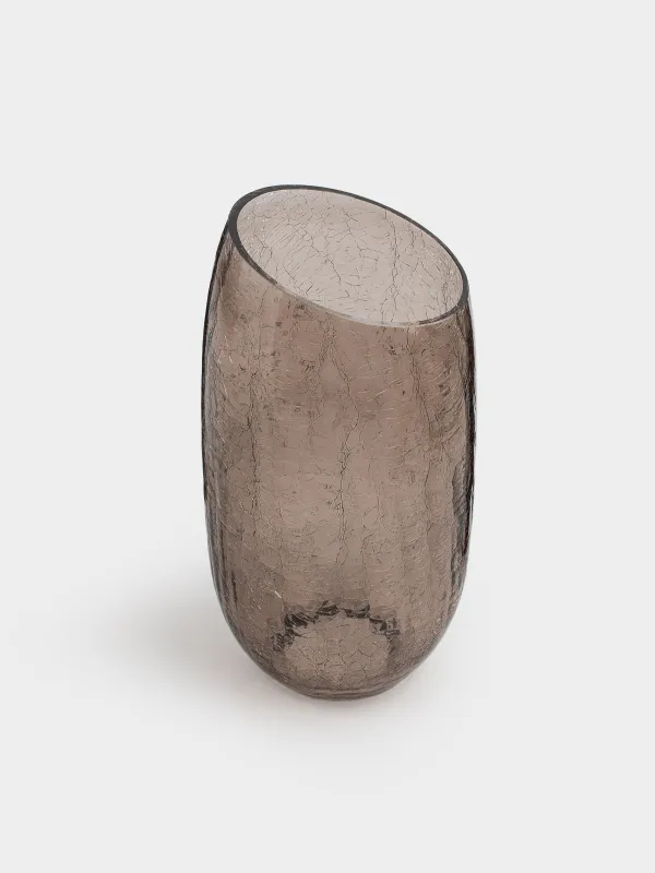 Flower vase, 26 cm, glass, brown, Craquelure, Ice, image-3