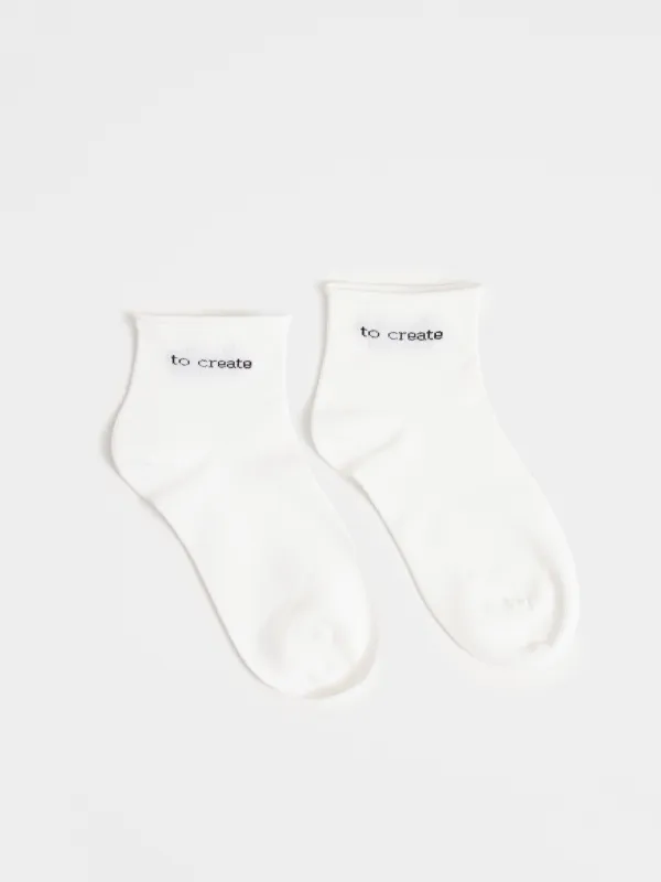Women's socks, size 36-38, cotton/polyester, white, To create, I was created, Slogan, image-4