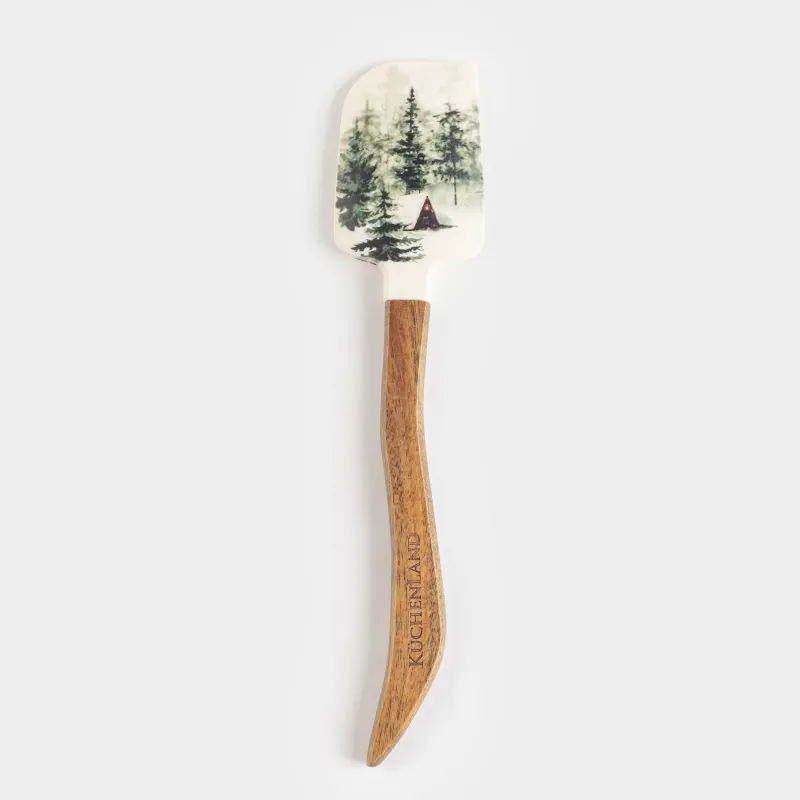 Spatula, 22 cm, silicone/wood, milky, Christmas tree, Christmas traditions