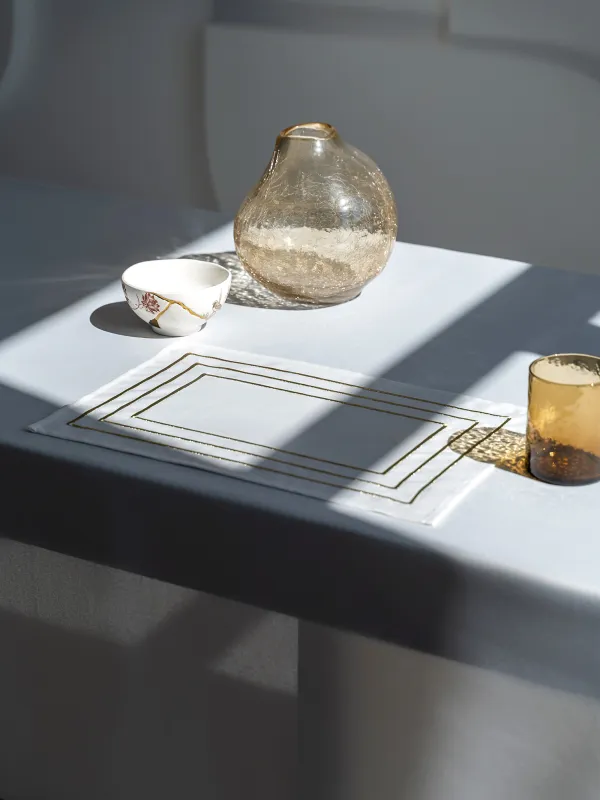 Placemat, 30x45 cm, 2 pcs, polyester, rectangular, white, Lines, Trim gold, image-6