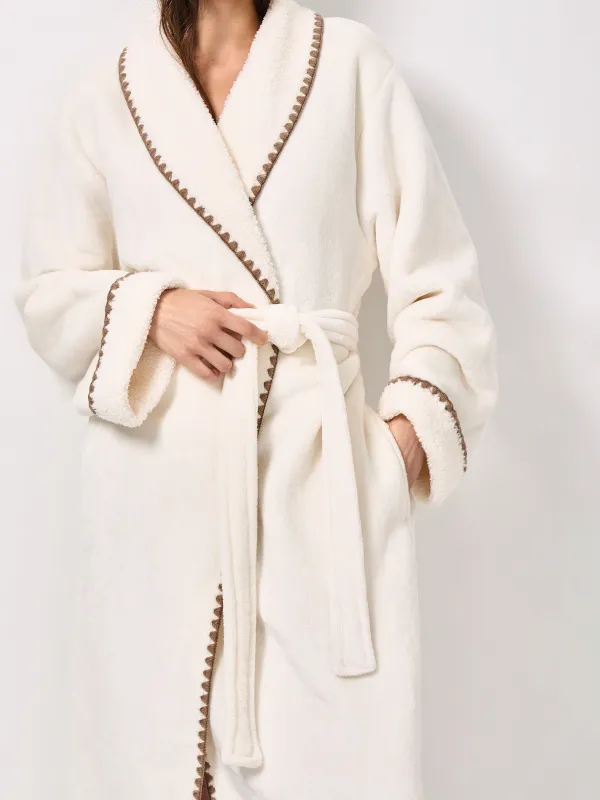 Women's robe, homewear, size L / XL, with long sleeve, boucle/flannel, milky, Curly, image-3
