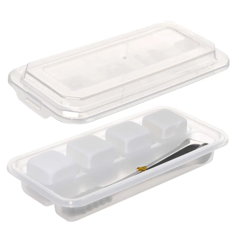 Set of cubes for cooling drinks, 5 items, with tongs, in a box, marble / steel, Marble, image-0