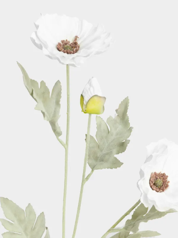 Decorative branch, 68 cm, EVA/metal, White poppy, Poppy garden, image-2