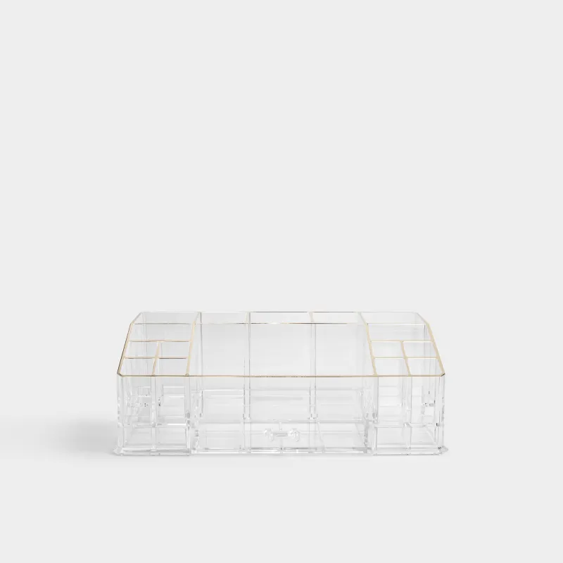 Organizer for cosmetics, 28x10 cm, 15 otd, with drawer, plastic, gold edging, Dorado