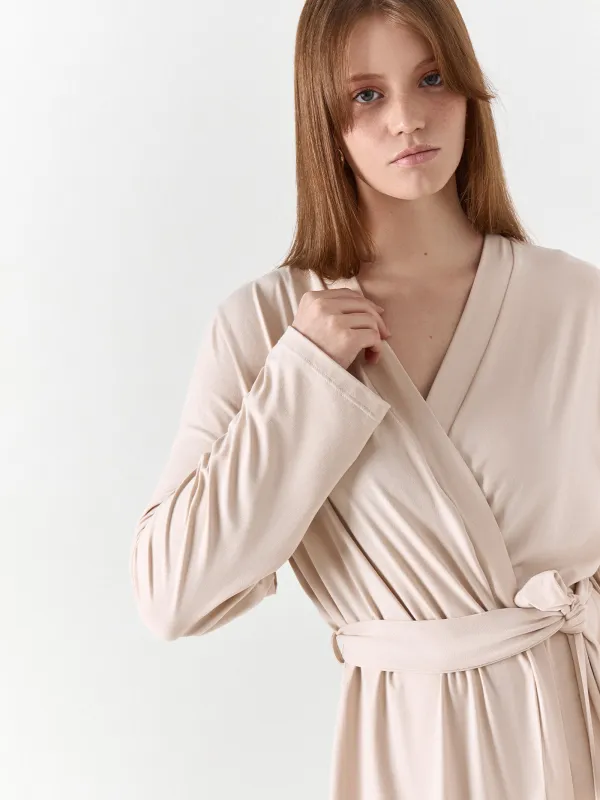 Women's robe, homewear, size L, polyester / elastane, sand, Vitalina, image-2
