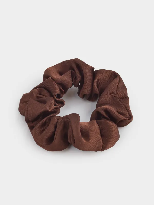 Elastic hair band, 6 cm, satin, brown, Silk, image-1