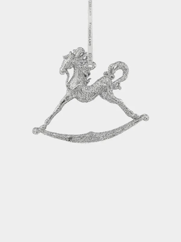 Christmas tree toy, 9 cm, plastic, with glitter, silver, Horse, Figure sparkle, image-0