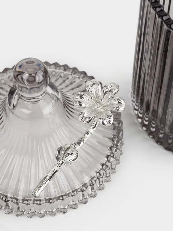 Storage container, 17x11 cm, 550 ml, with lid, glass R / metal, gray, Bird, Selene, image-5