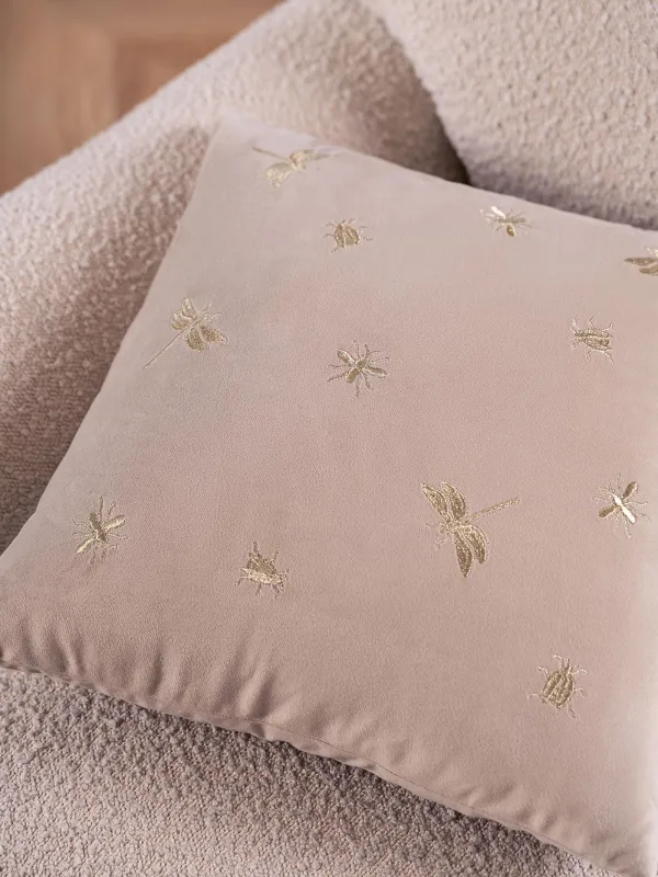 Decorative pillow, 45x45 cm, corduroy, light beige, Dragonflies and beetles, Bugs, image-3