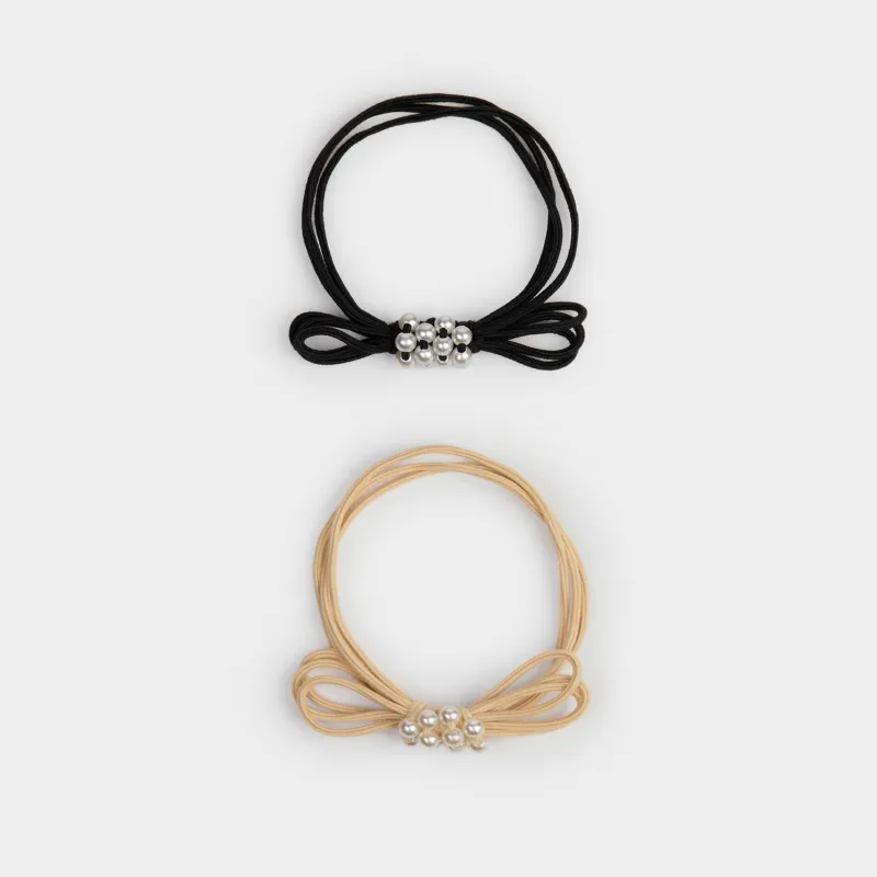 Hair tie set, 5 cm, 2 pcs, plastic / polyester, Black / Beige, Gracile