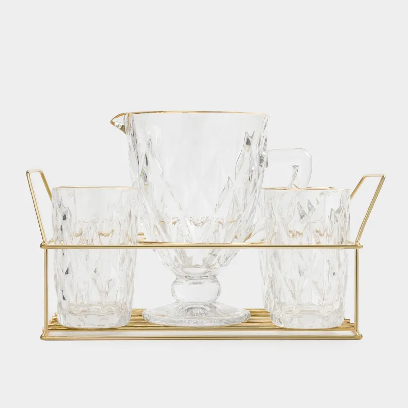 Set for drinks, 4 persons, 5 items, on a stand, glass R / metal, golden, Rhomb gold, image-10