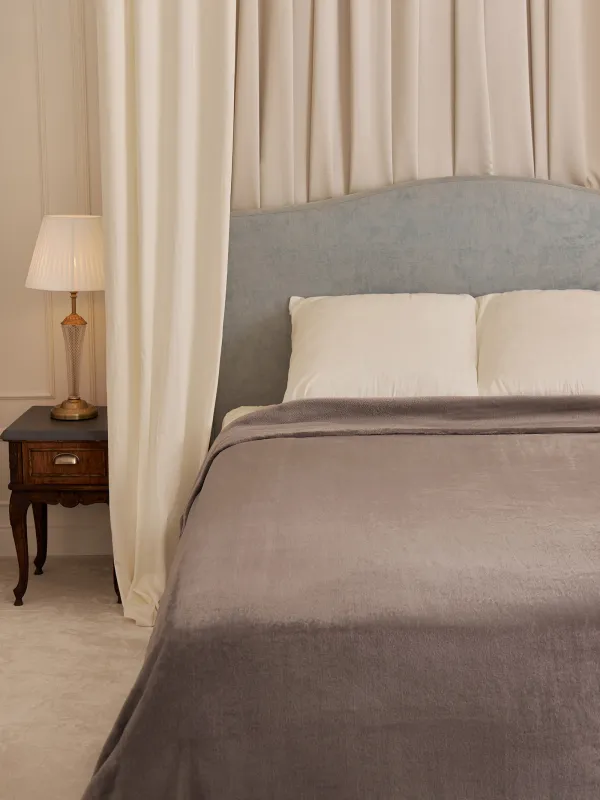 Bedspread, 220x240 cm, flannel, light grey, Flannel, image-1