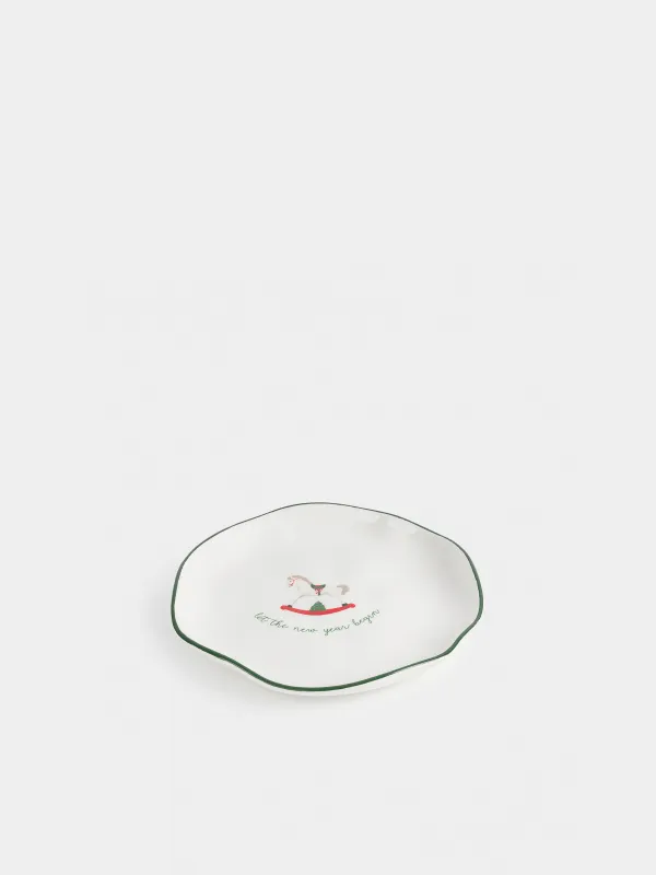 Snack plate, 21 cm, ceramic, Horse, Christmas green, image-2
