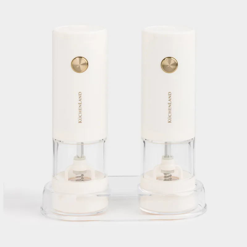 Spice mill, 18 cm, 2 pcs, electric, on a stand, plastic, milky, Liberica light