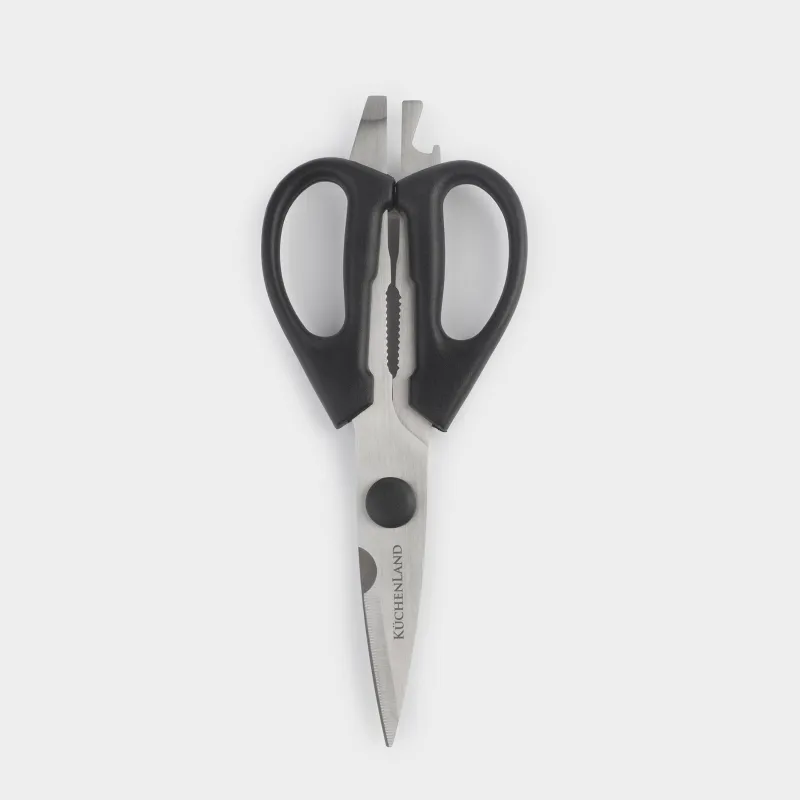 Kitchen scissors, 21 cm, with opener and nutcracker, steel / plastic, black, Black style