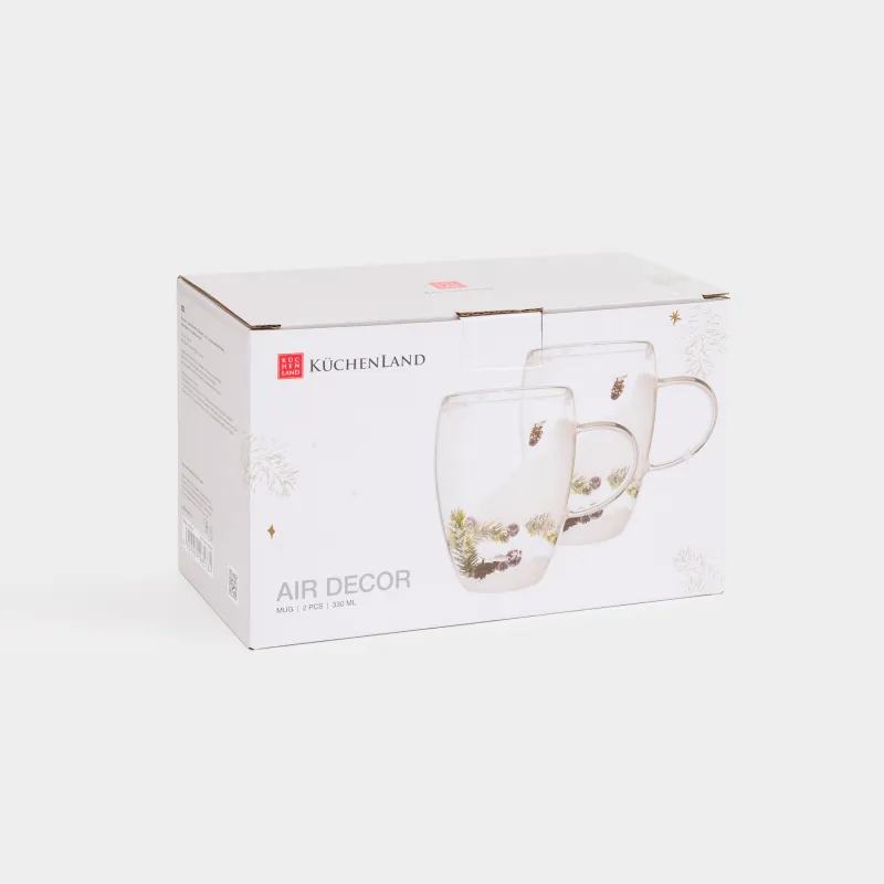 Mug, 330 ml, 2 pcs, B glass, with fir branches, cones and berries inside, Air decor, image-4