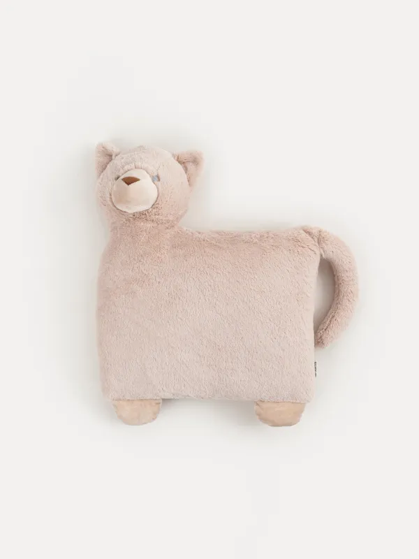 Blanket with pillow, 130x150 cm, fleece / plush, beige, Cat, Plush animals, image-1