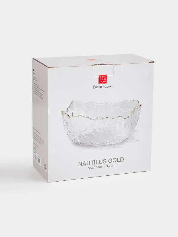 Salad bowl, 20x9 cm, 1,1 l, glass, with golden edging, Nautilus gold, image-3
