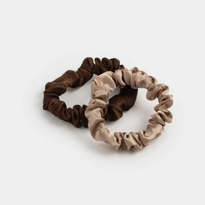 Hair tie, 6 cm, 2 pcs, satin, beige-brown, Silk