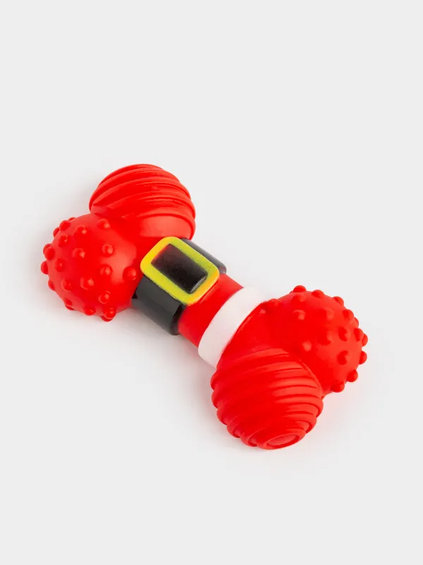 Dog toy set, 10 cm, 2 pcs, with squeaker, Rubber, Red / Green, Bone and Christmas Tree, Christmas pet, image-1