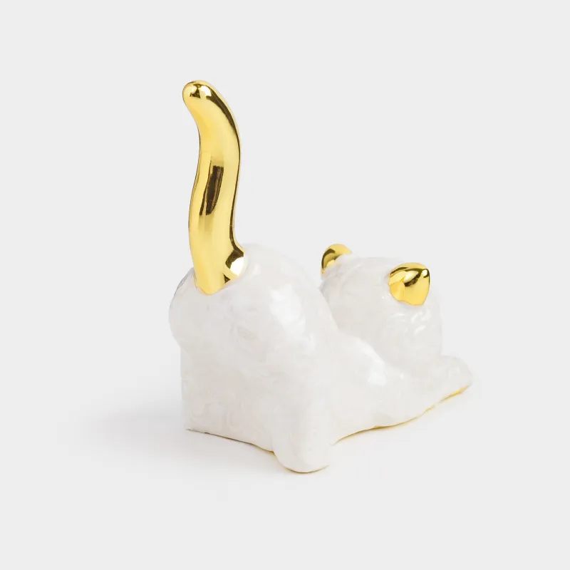 Jewelry holder, 9 cm, Polyresin, Golden pearl, Cat, Cat, image-2