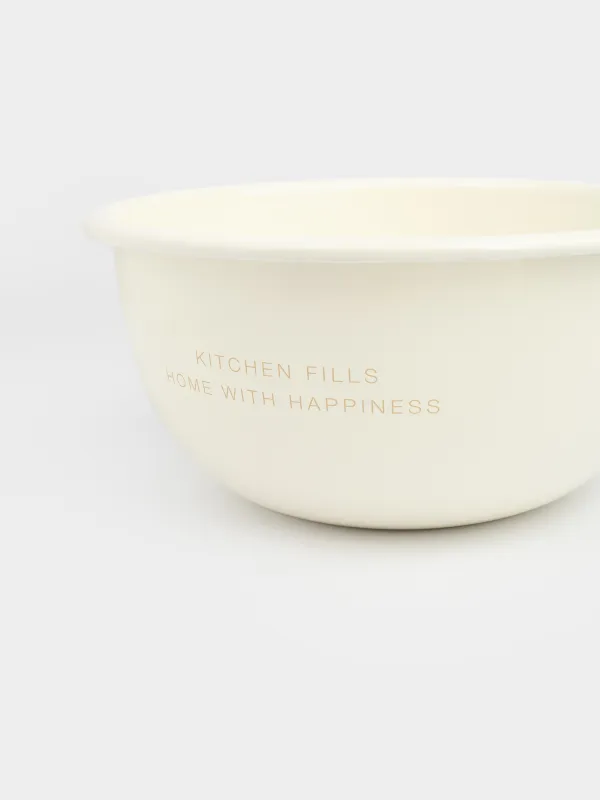 Bowl, 2.4 l, enameled metal, milky, with golden edging, House, Enamel, image-2