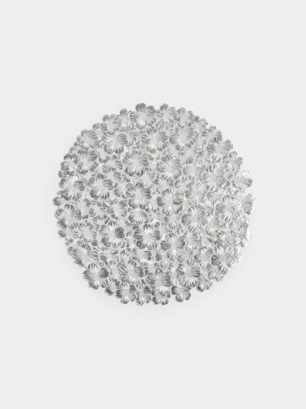 Placemat, 38 cm, PVC, round, silver, Flowers, Azhur Grid, image-0