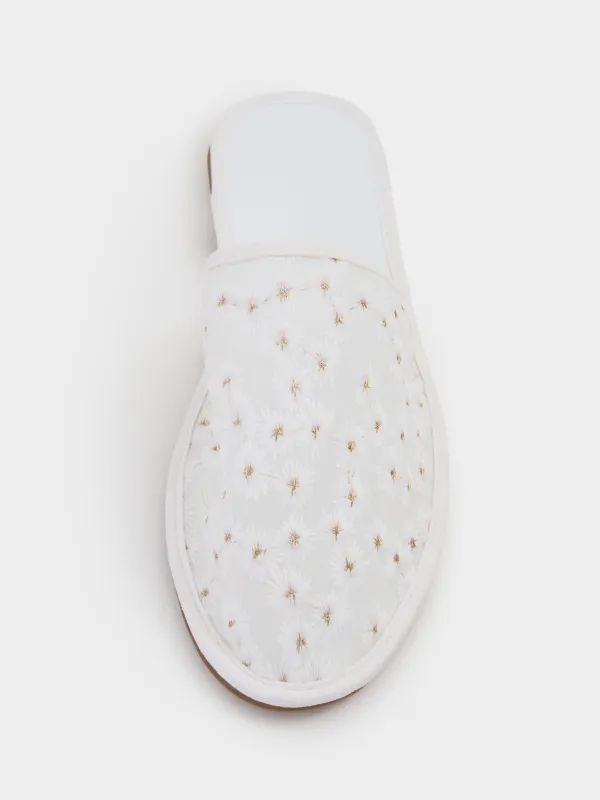 Women's slippers, homewear, size 36-37, polyester/polyurethane, white, Flowers, Camomile, image-2