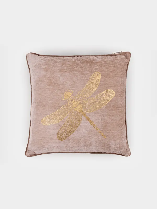 Decorative pillow, 45x45 cm, chenille / corduroy, gray-beige, Dragonfly, Dragonfly, image-0