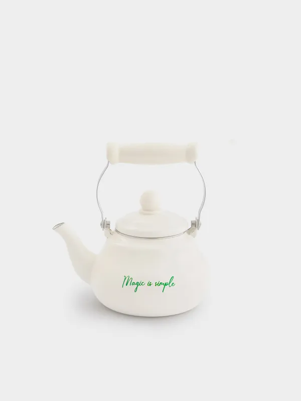 Teapot, 800 ml, enamel steel, milky, Enamel, image-0