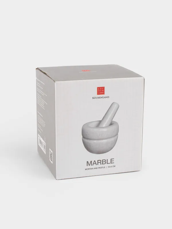 Spice mortar, 10 cm, with pestle, Marble, White, Stripe, Marble, image-6