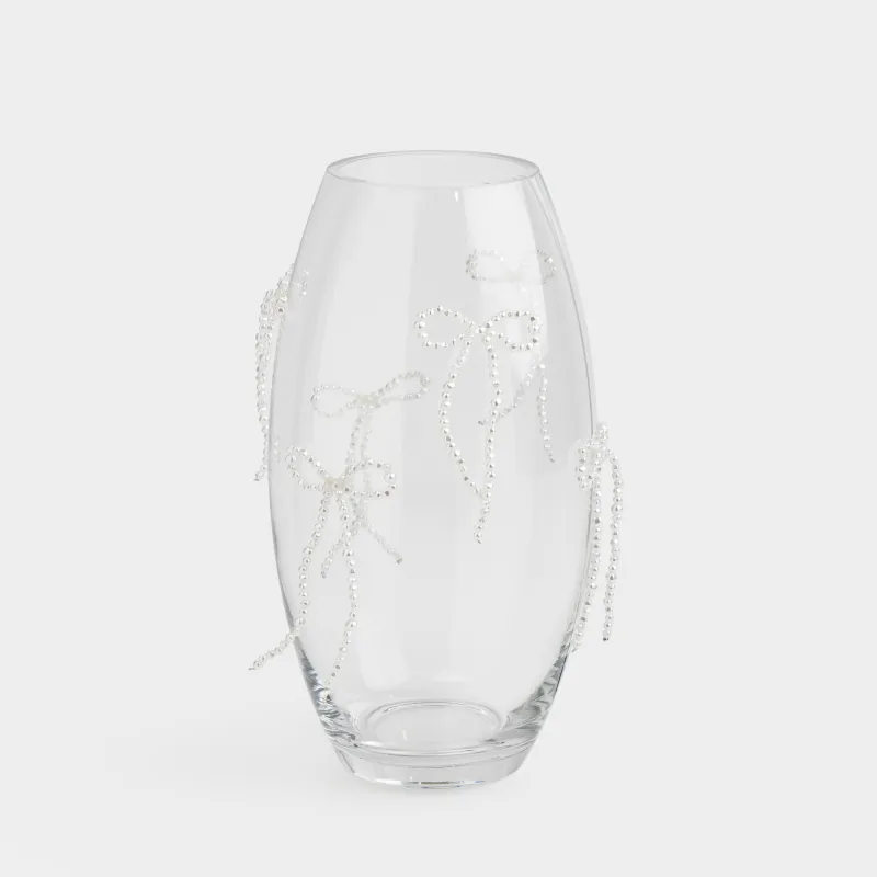 Flower vase, 30 cm, glass / plastic, Bows, Varieties pearl