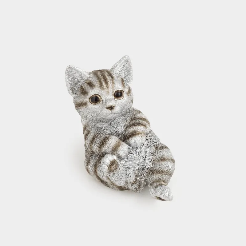 Statuette, 12 cm, polyresin, silver, Kitten lying, Cat