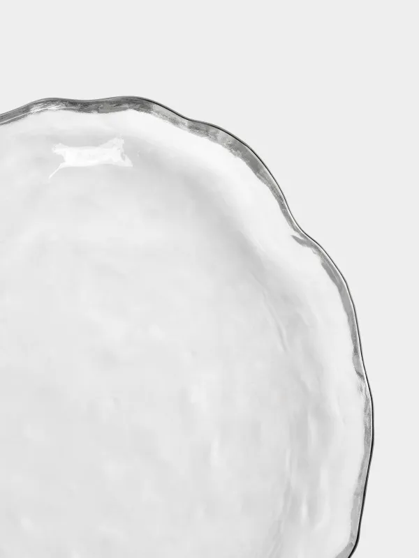 Dish, 25x21 cm, glass, with silver edging, Petal, Nautilus silver, image-4