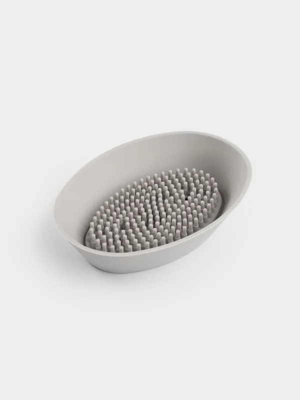 Soap dish-cleaning brush, 14x9 cm, silicone, oval, grey-beige, Manny, image-2
