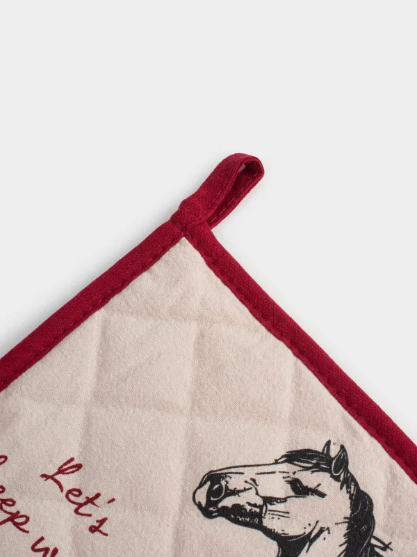 Potholder, 20x20 cm, cotton, grey-beige, Horse, Horse in scarf, image-3