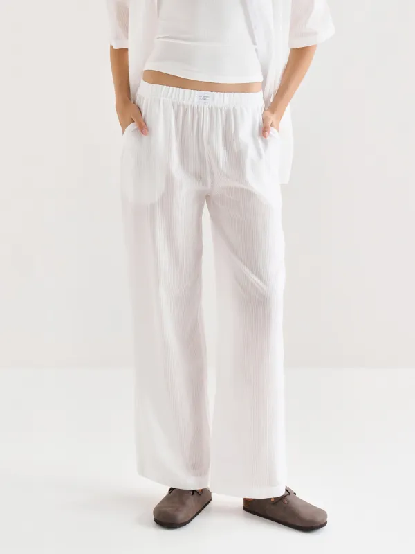 Women's trousers, homewear, size L, cotton, white, Stripes, Leticia, image-1