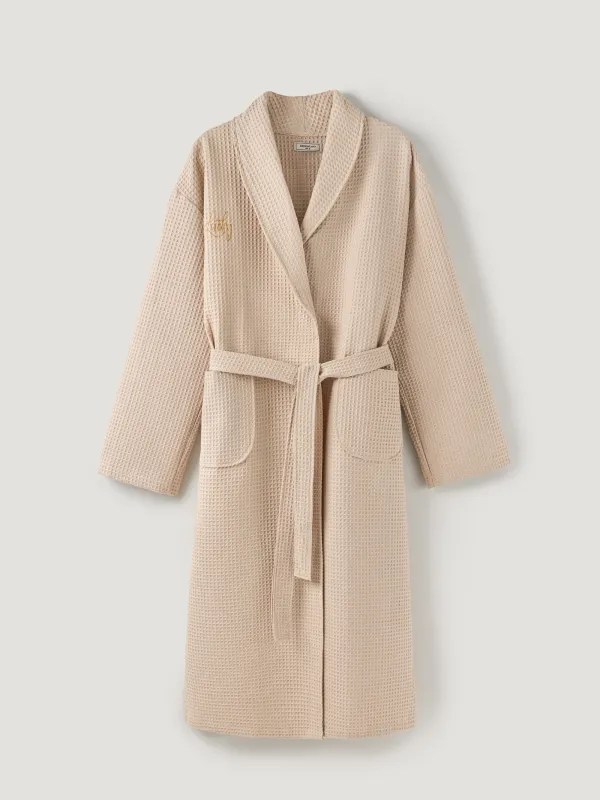 Women's robe, homewear, size S, with long sleeves, waffle, cotton, milky, Lucky, Stefani, image-7