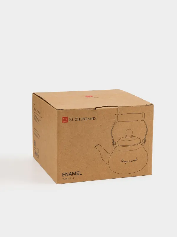 Teapot, 800 ml, enamel steel, milky, Enamel, image-6