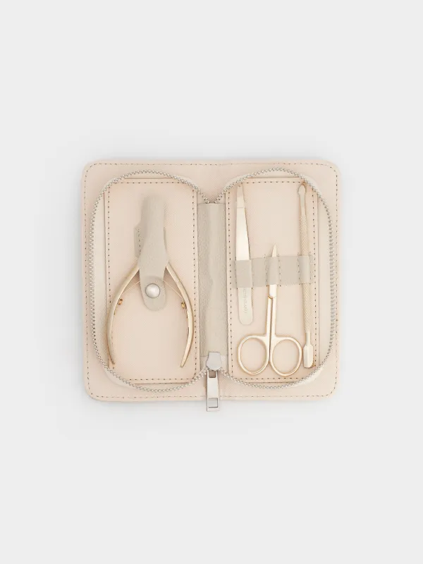 Manicure set, 4 items, in a case, steel / polyurethane, golden, Manicure gold, image-0