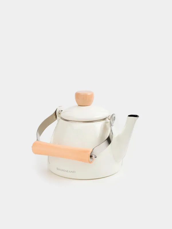 Teapot, 1.4 l, metal enamel/wood, milk, Nostalgia, image-4