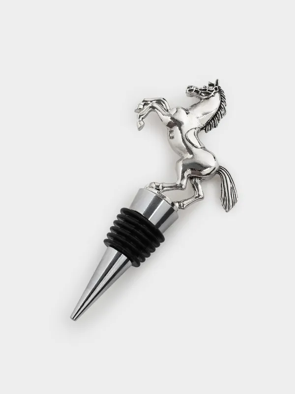 Bottle stopper, 13 cm, metal, silver, Horse on end, Horse silver, image-1