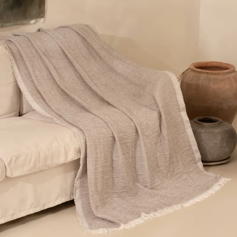 Plaid, 130x170 cm, fringed, Chenille, grey, Chenill