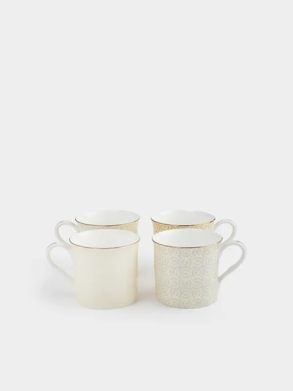 Mug, 330 ml, 4 pcs, porcelain F, mix, with golden edging, Patterns, Geometry, image-1