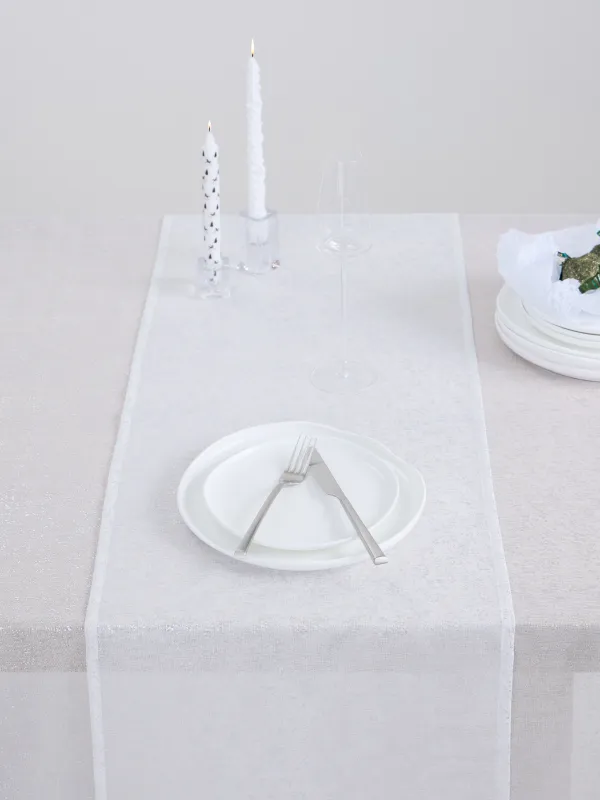 Table runner, 40x160 cm, polyester, white, Silver spray, Heaven silver, image-3